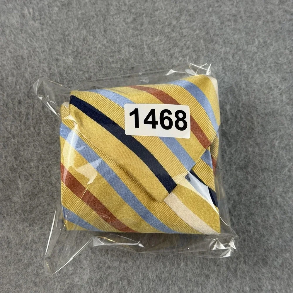 Vintage IZOD Silk Striped Necktie Yellow Blue Brown White Korea 58x3.75